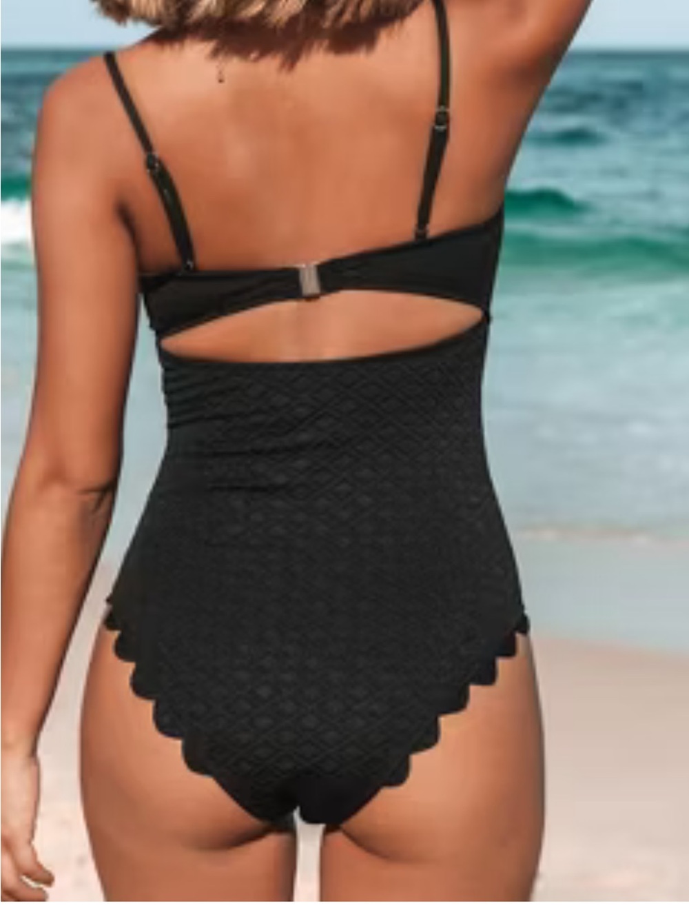 Cupshe Black Scalloped Cutout One-Piece Swimsuit 💜 - Picture 9 of 15